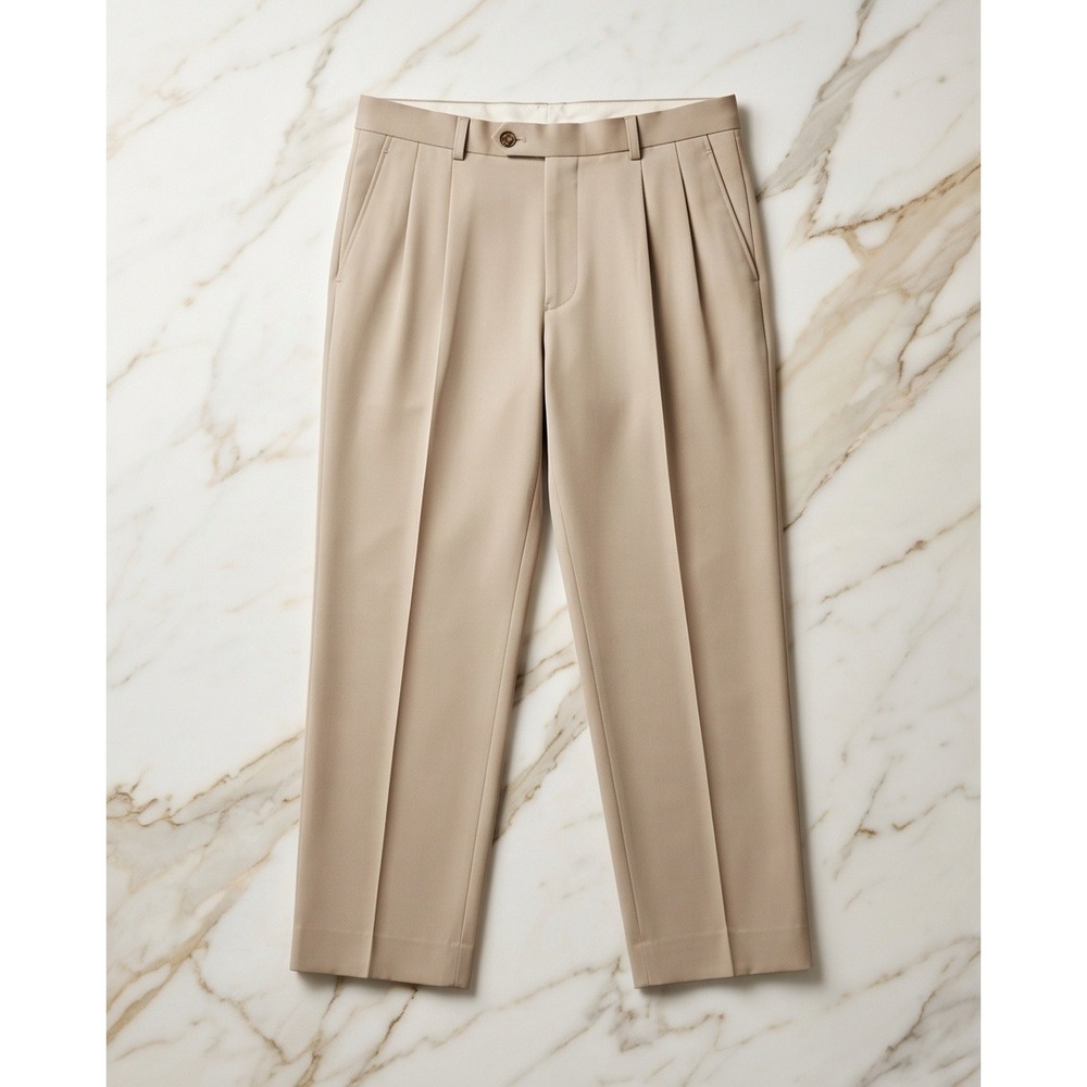 Lorenzo Grimaldi 38x28 Mens Ecru Pleated Virgin Wool Dress Pants Italy Vintage